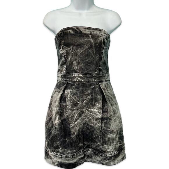 Vintage Y2K French Connection Denim Charcoal Gray Acid Wash Strapless Dress Sz 8 - Picture 2 of 14